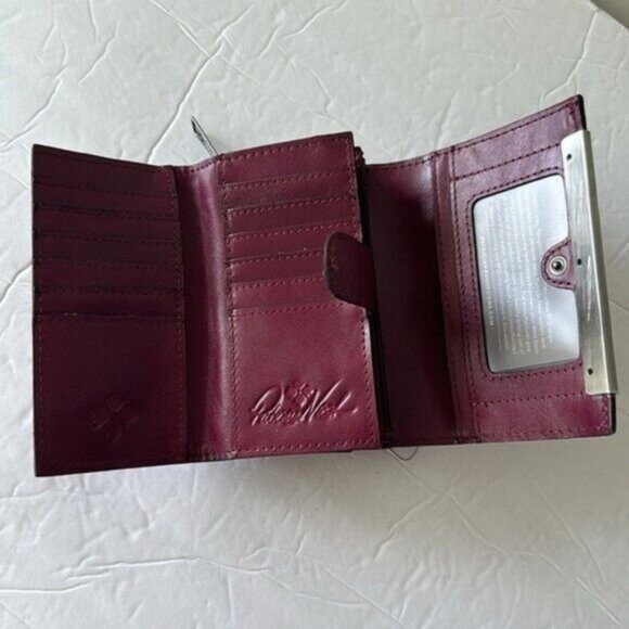 Patricia Nash Wallet Cametti Leather Tooled RFID trifold Magenta Purple - Picture 8 of 11